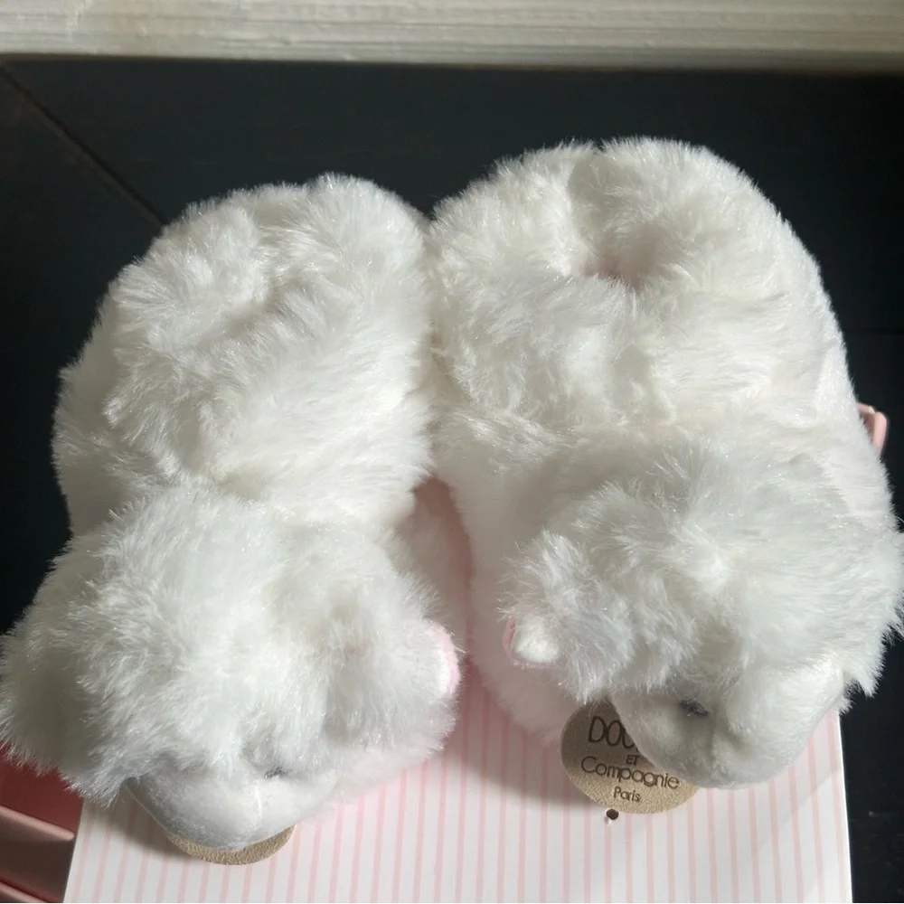 Doudou et Compagnie Paris Baby Lamb Booties Pink Soft Plush Rattle Slippers NEW